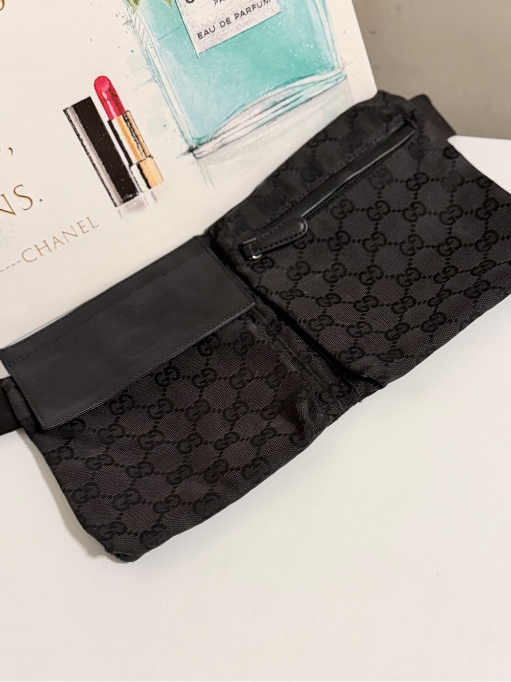 Sex and the City Vintage Gucci Black Monogram Canvas Belt Bag